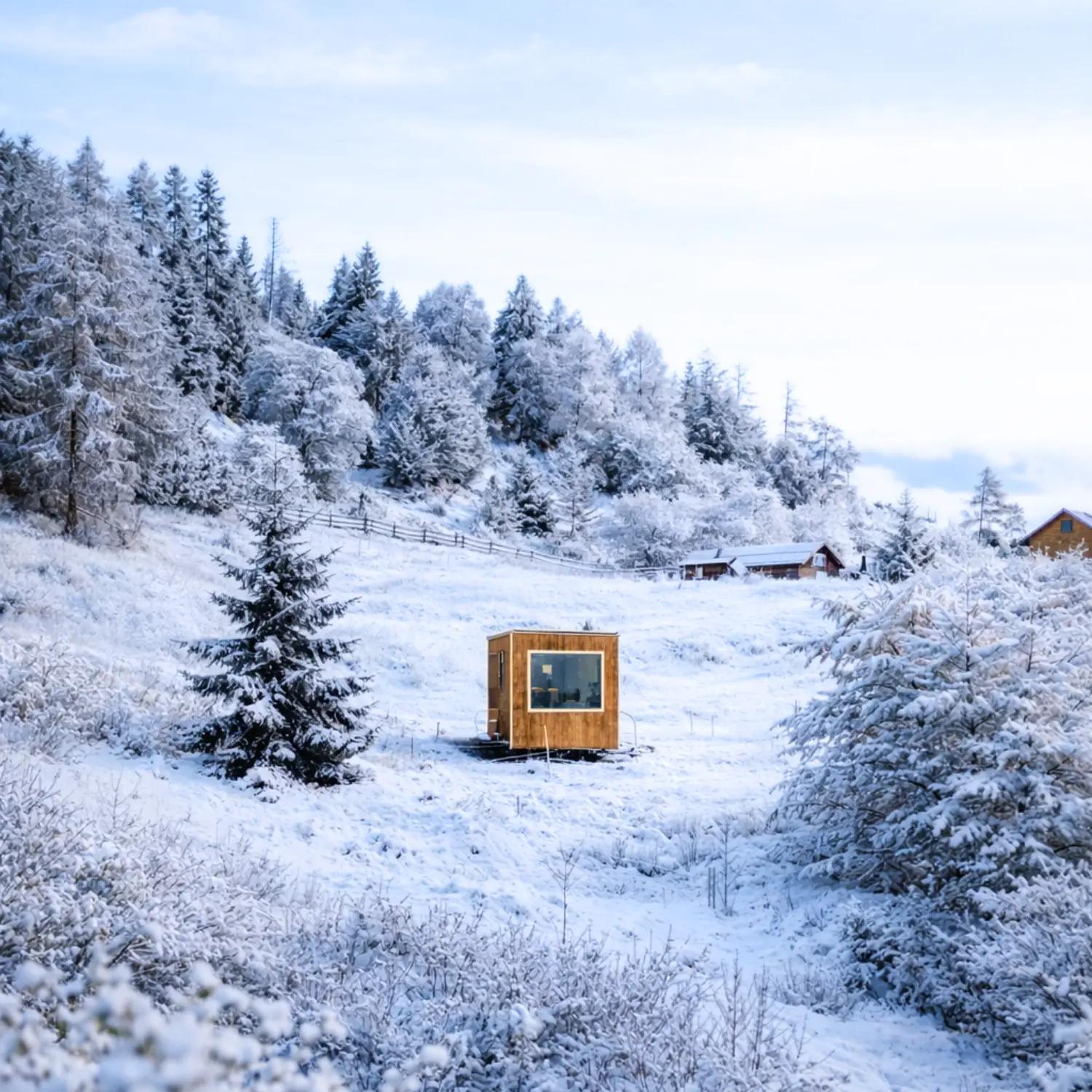 esterno della casetta friland con vista panoramica sulle dolomiti a cima lan vicino ad arsie